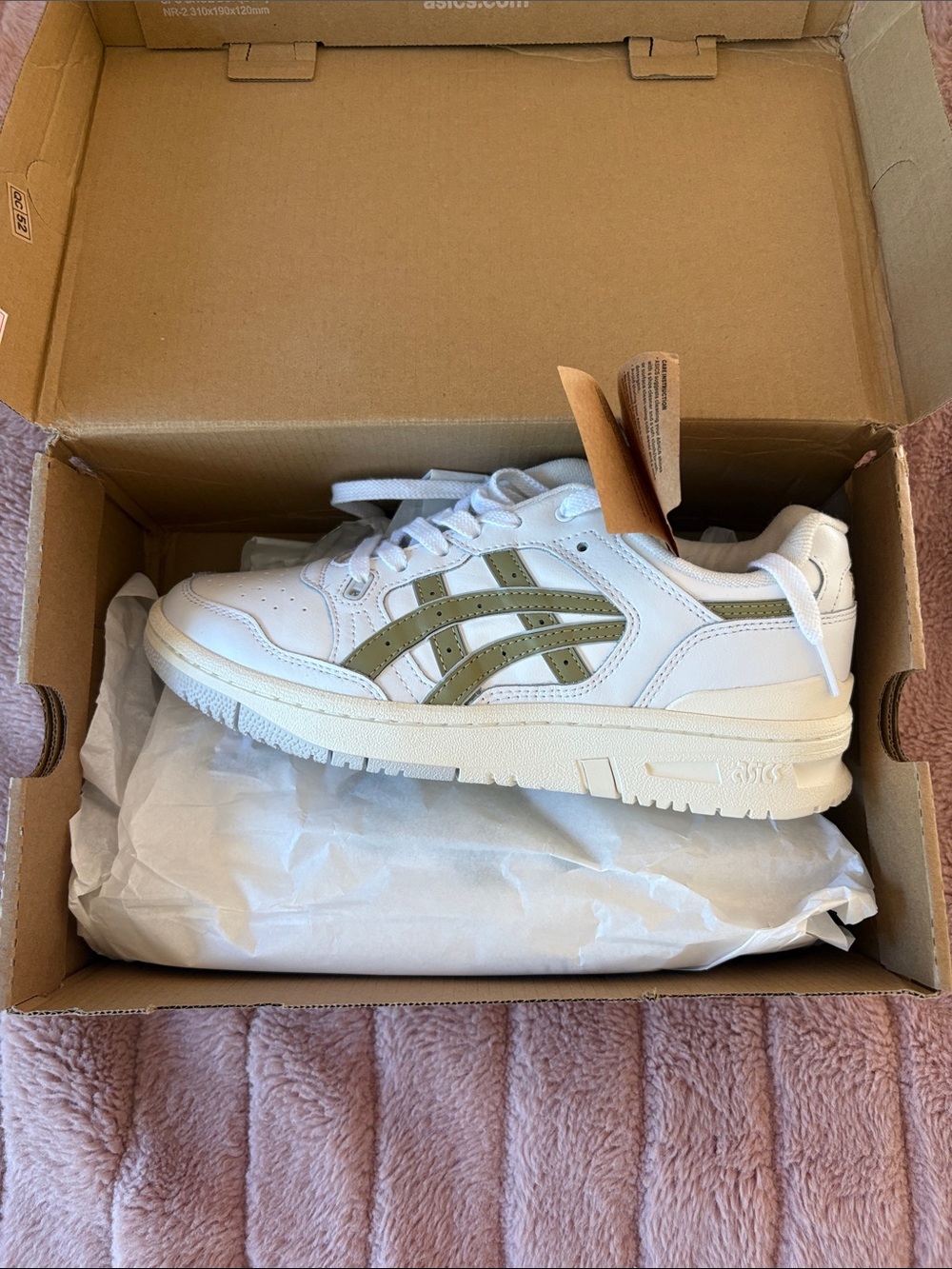 Asics White Sneakers with Olive Accents